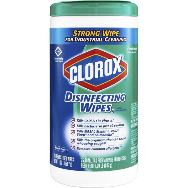 Clorox Disinfecting Wipes, Canister, Fresh, Green, 75 PK CLO15949CT
